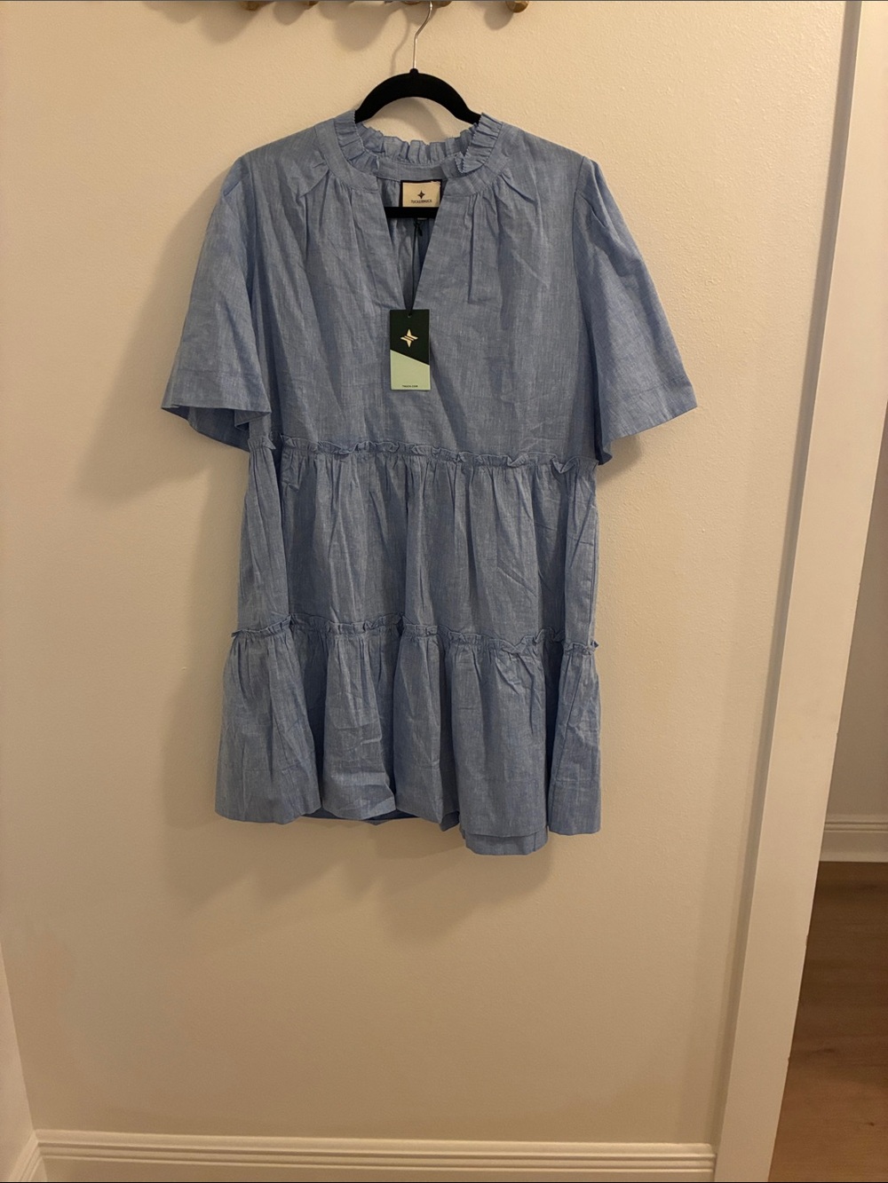 Tuckernuck Sky Blue Tiered Short-Sleeve Cotton Mini Dress